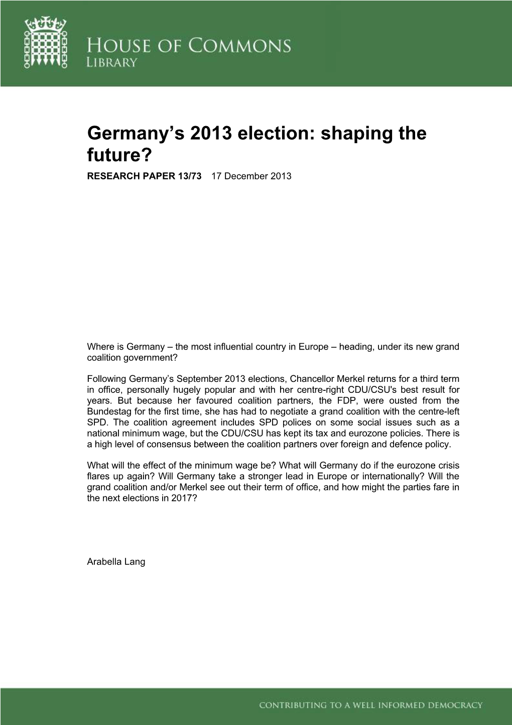 Germany's 2013 Election: Shaping the Future?