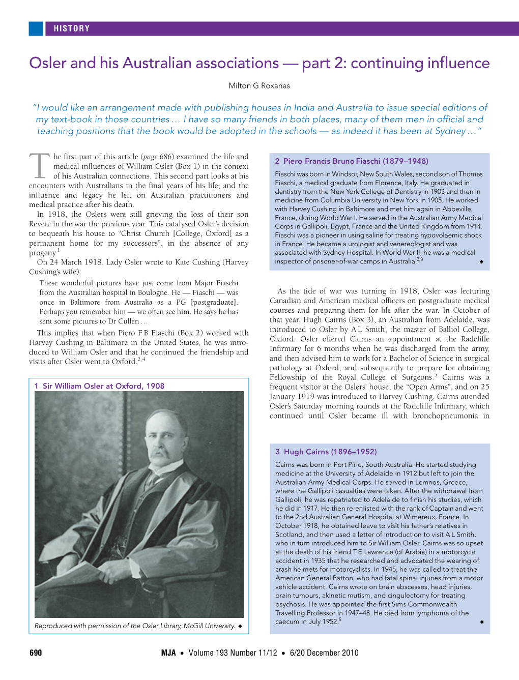 Osler and His Australian Associations — Part 2: Continuing Influence