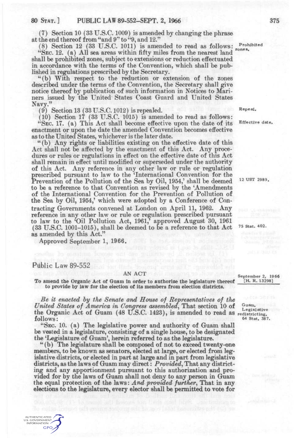 (7) Section 10 (33 U.S.C. 1009) Is Amended by Changing the Phrase at the End Thereof from 