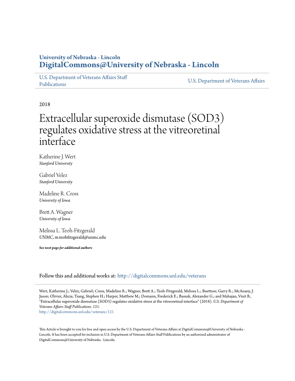 (SOD3) Regulates Oxidative Stress at the Vitreoretinal Interface Katherine J