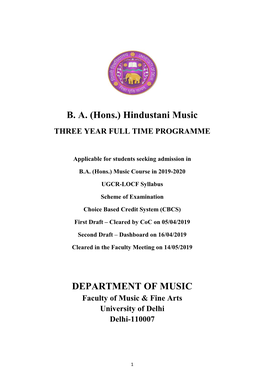 B.A. (Hons.) Hindustani Music (Vocal/ Instrumental)
