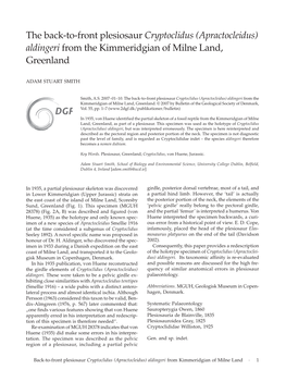 Cryptoclidus (Apractocleidus) Aldingeri from the Kimmeridgian of Milne Land, Greenland