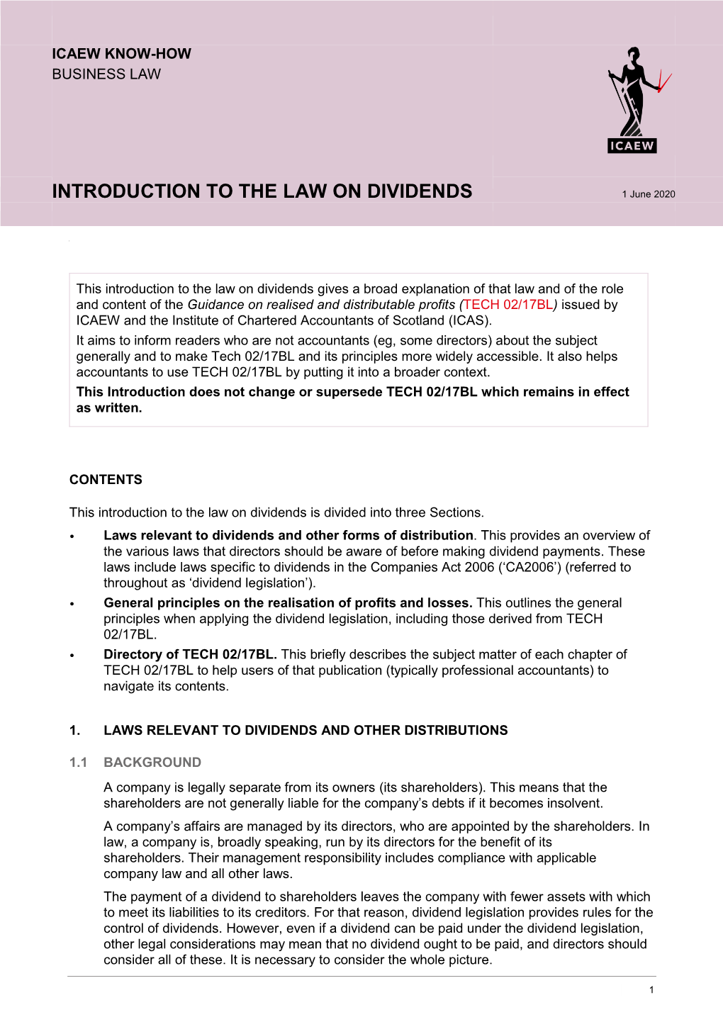 INTRODUCTION to the LAW on DIVIDENDS 1 June 2020