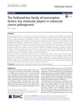 The Forkhead-Box Family of Transcription Factors: Key Molecular Players in Colorectal Cancer Pathogenesis Paul Laissue