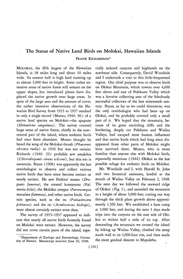 The Status of Native Land Birds on Molokai, Hawaiian Islands FRANK Richardsonl
