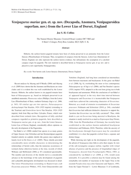 Venipagurus Mariae Gen. Et. Sp. Nov. (Decapoda, Anomura, Venipaguroidea Superfam. Nov.) from the Lower Lias of Dorset, England