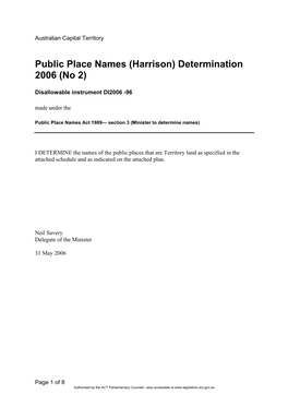 Public Place Names (Harrison) Determination 2006 (No 2)