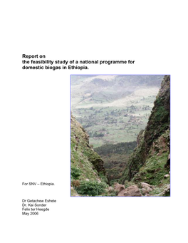 Report on the Feasibility Study of a National Programme for Domestic Biogas in Ethiopia