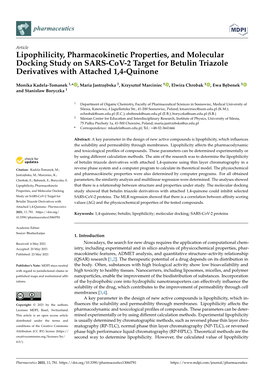 Lipophilicity, Pharmacokinetic Properties, and Molecular Docking Study on SARS-Cov-2 Target for Betulin Triazole Derivatives with Attached 1,4-Quinone