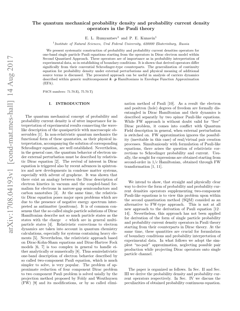The Quantum Mechanical Probability Density and Probability Current