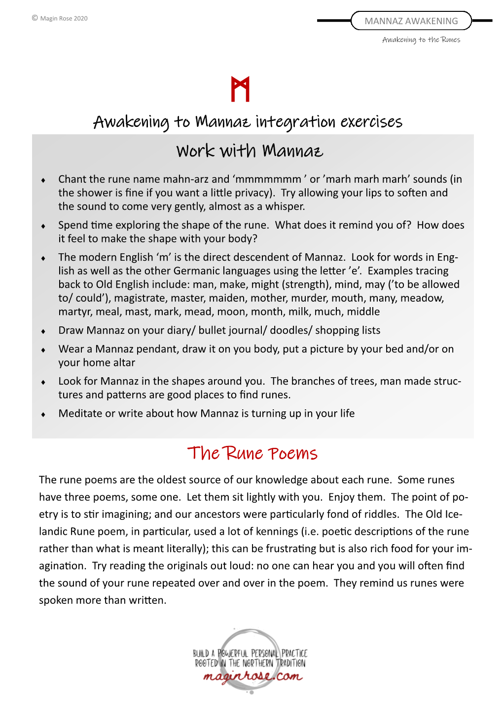 Mannaz Integration Exercises (PDF)