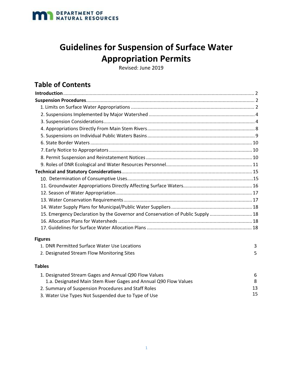 Guidelines for Suspension of Surface Water Appropriation Permits Revised: June 2019