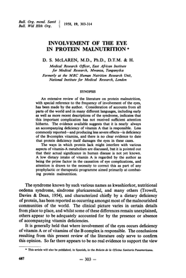 Involvement of the Eye in Protein Malnutrition * -303