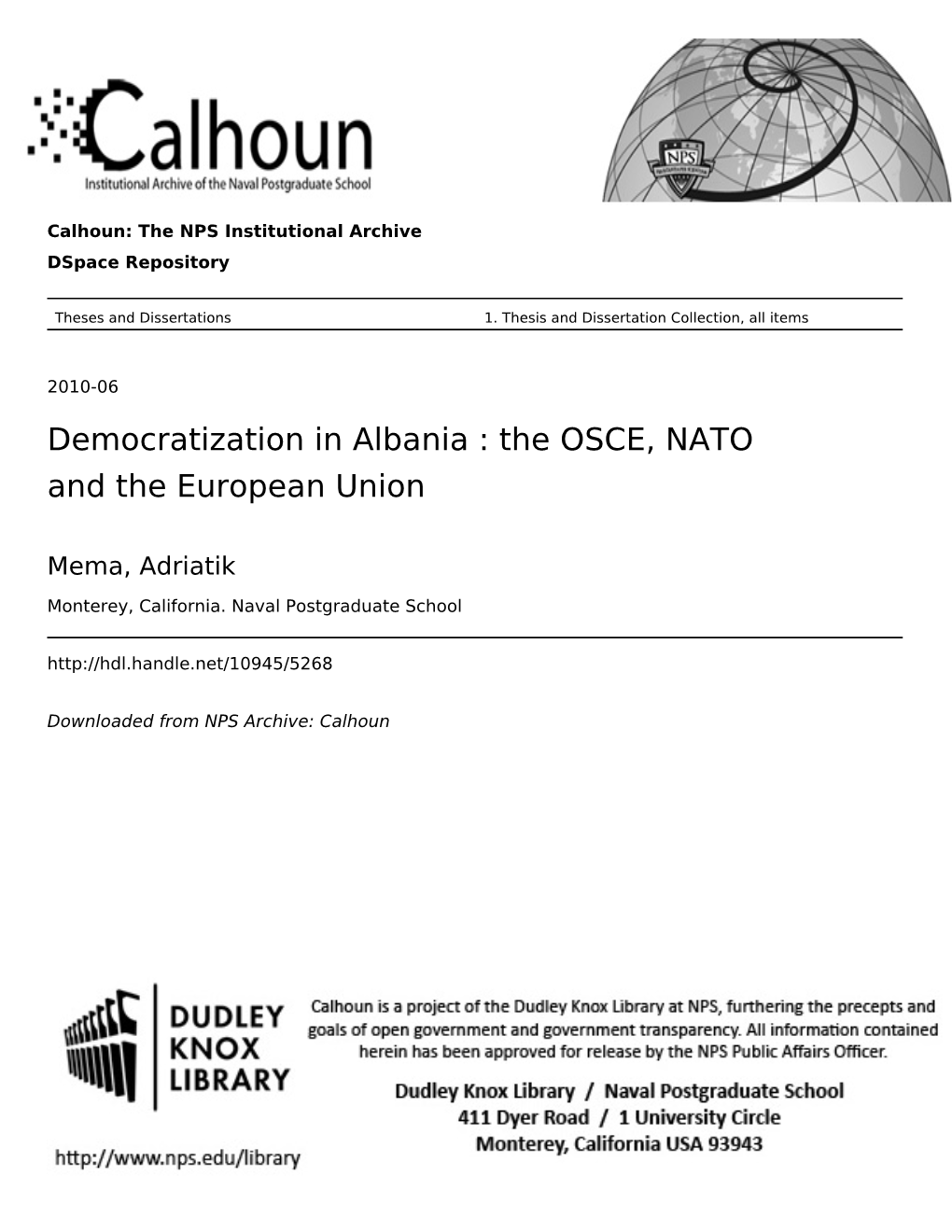 Democratization in Albania : the OSCE, NATO and the European Union