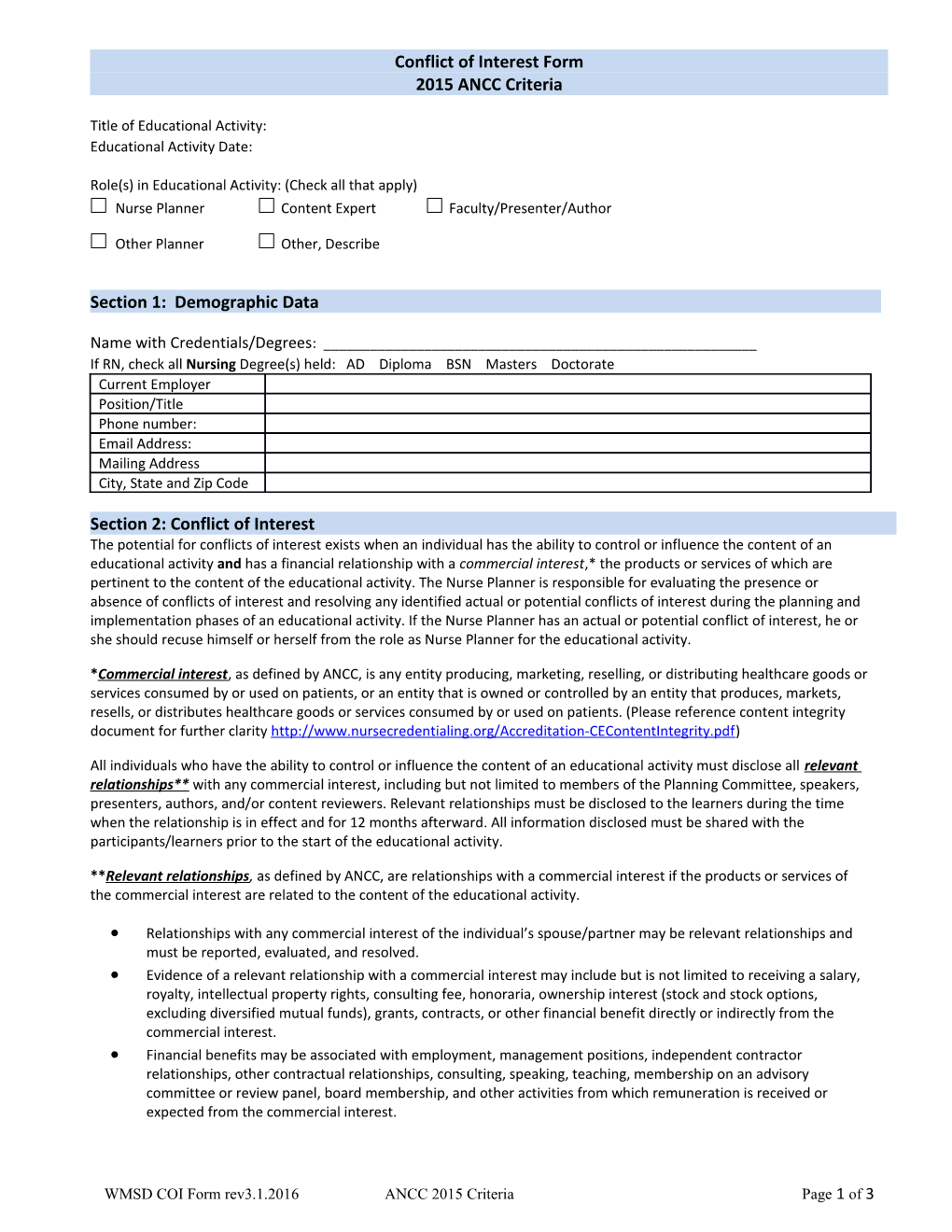 Conflict of Interest Form