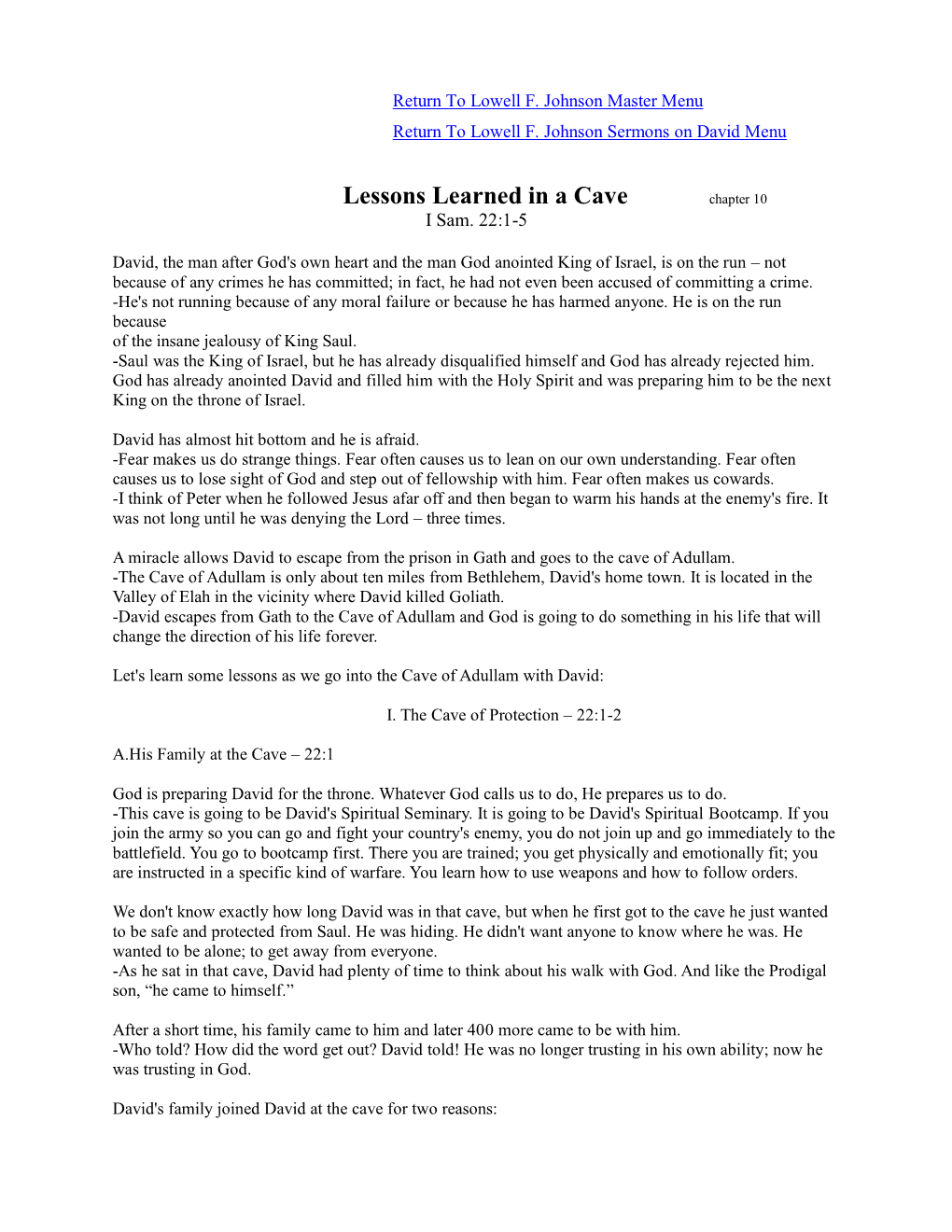 Lessons Learned in a Cave Chapter 10 I Sam