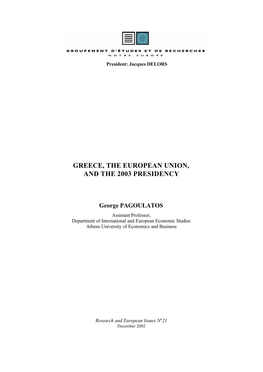 Greece, the European Union, and the 2003 Presidency