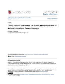 On Tourism, Ethnic Negotiation and National Integration in Sulawesi Indonesia