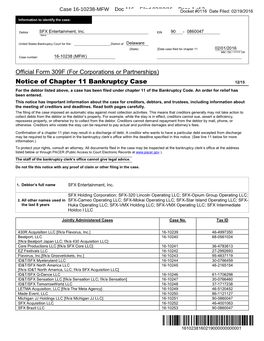 Notice of Chapter 11 Bankruptcy Case (For Corporations Or