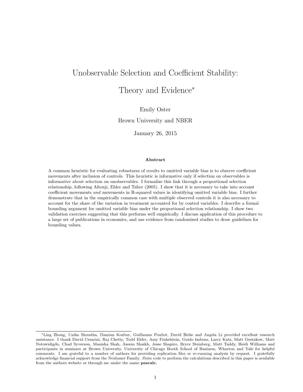Unobservable Selection and Coefficient Stability: Theory and Evidence