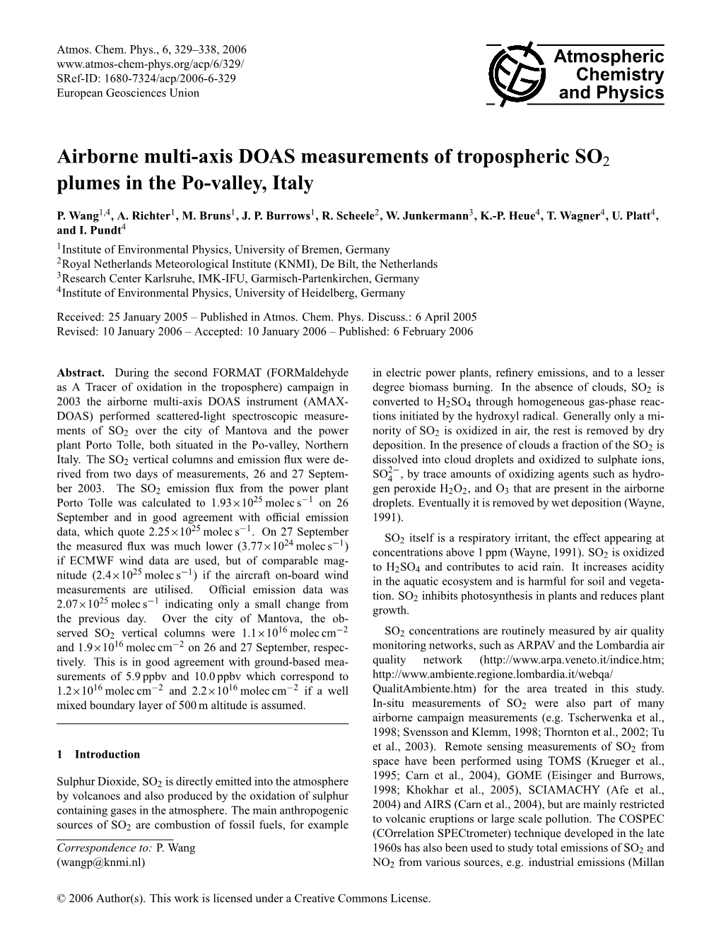 Airborne Multi-Axis DOAS Measurements of Tropospheric SO2 Plumes in the Po-Valley, Italy