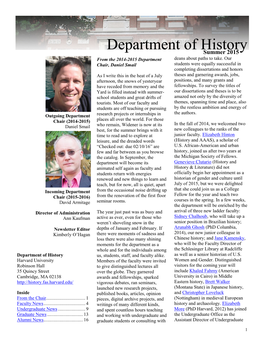 Department of Historysummer 2015 Deans About Paths to Take