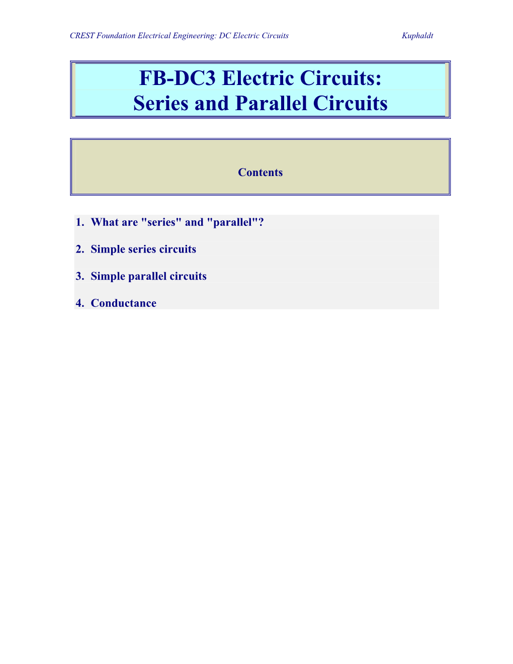 FB-DC3 Electric Circuits: Series and Parallel Circuits