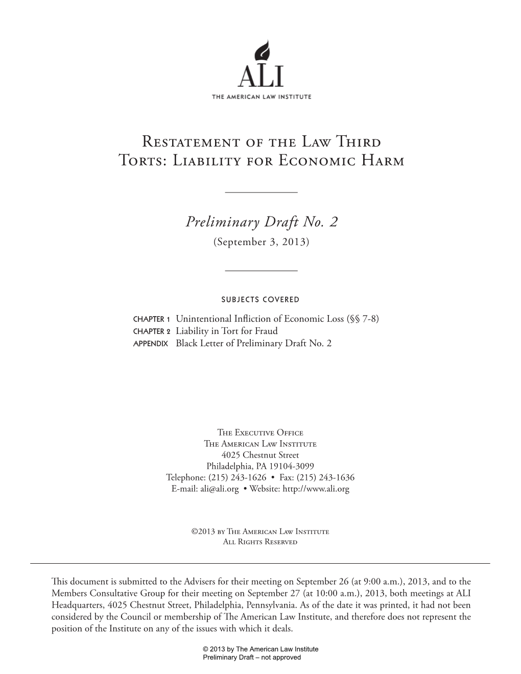 Restatement of the Law Third Torts: Liability for Economic Harm