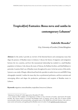 Fantasies: Bossa Nova and Samba in Contemporary Lebanon1