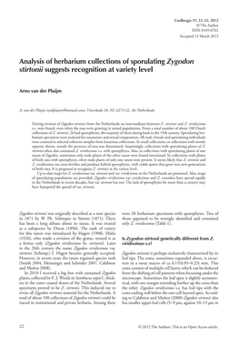 Analysis of Herbarium Collections of Sporulating Zygodon Stirtonii Suggests Recognition at Variety Level