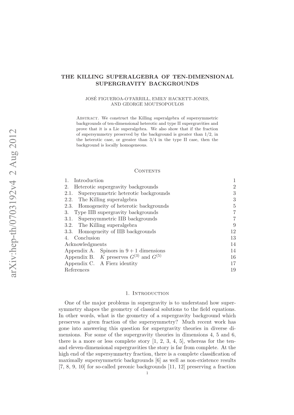 The Killing Superalgebra of Ten-Dimensional Supergravity