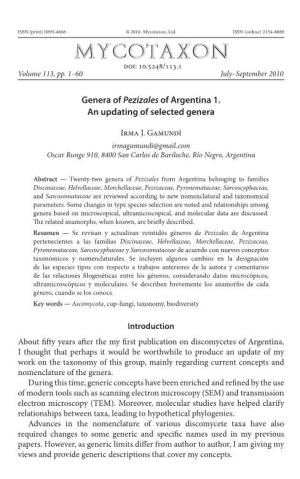 &lt;I&gt;Pezizales&lt;/I&gt; of Argentina 1. an Updating of Selected Genera