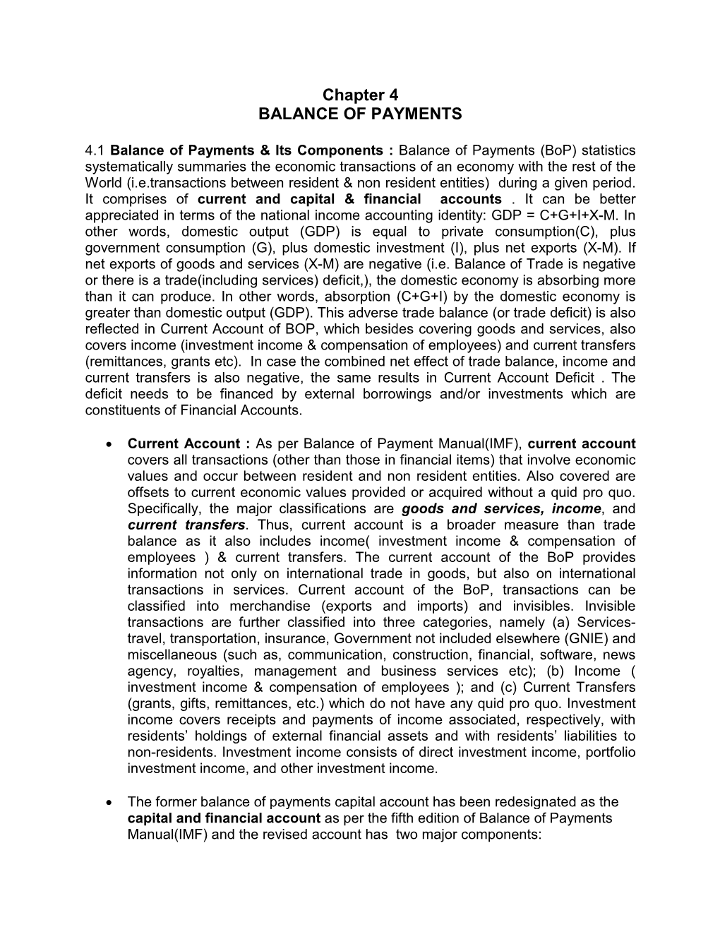 Chapter 4 BALANCE of PAYMENTS