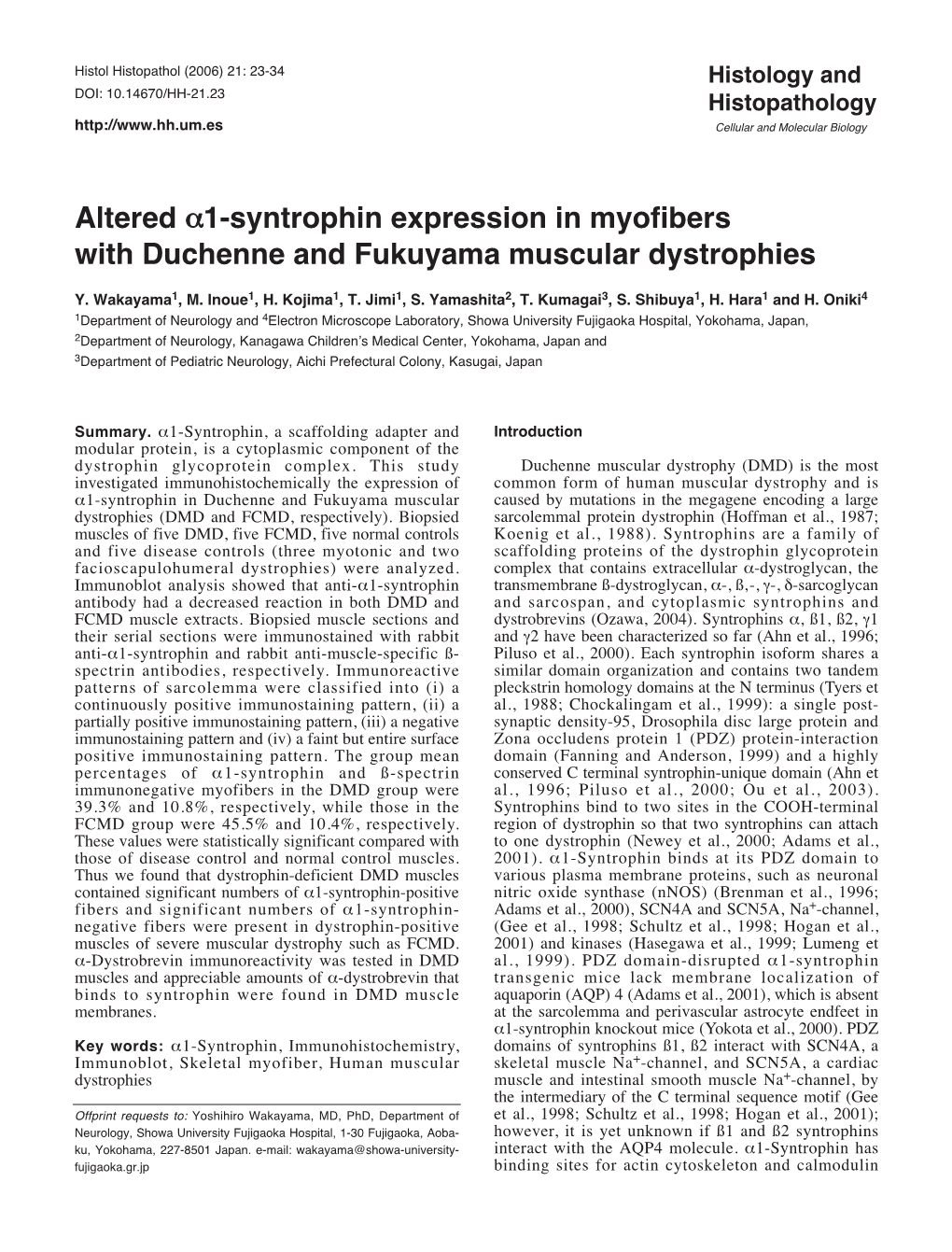 Altered Α1-Syntrophin Expression in Myofibers With