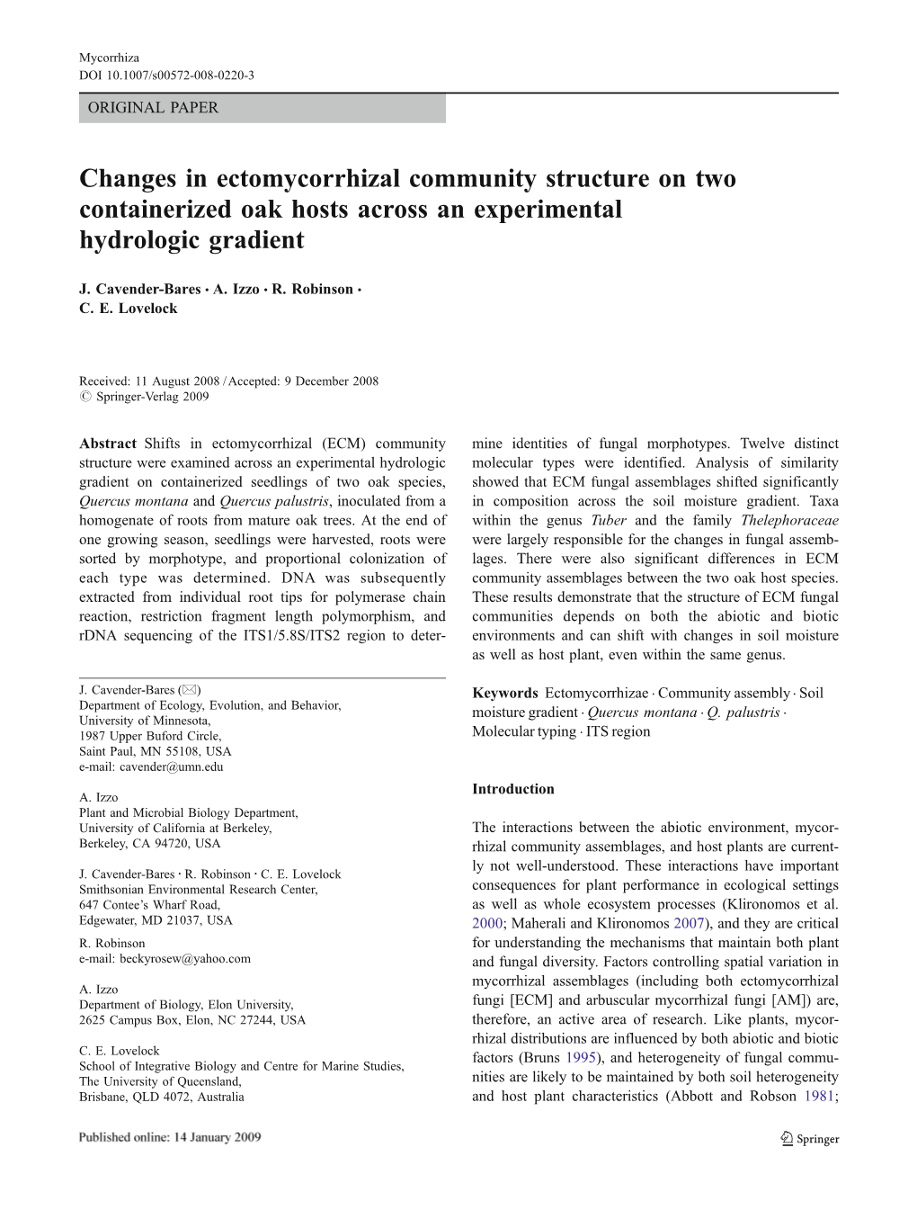 Changes in Ectomycorrhizal Community Structure on Two Containerized Oak Hosts Across an Experimental Hydrologic Gradient