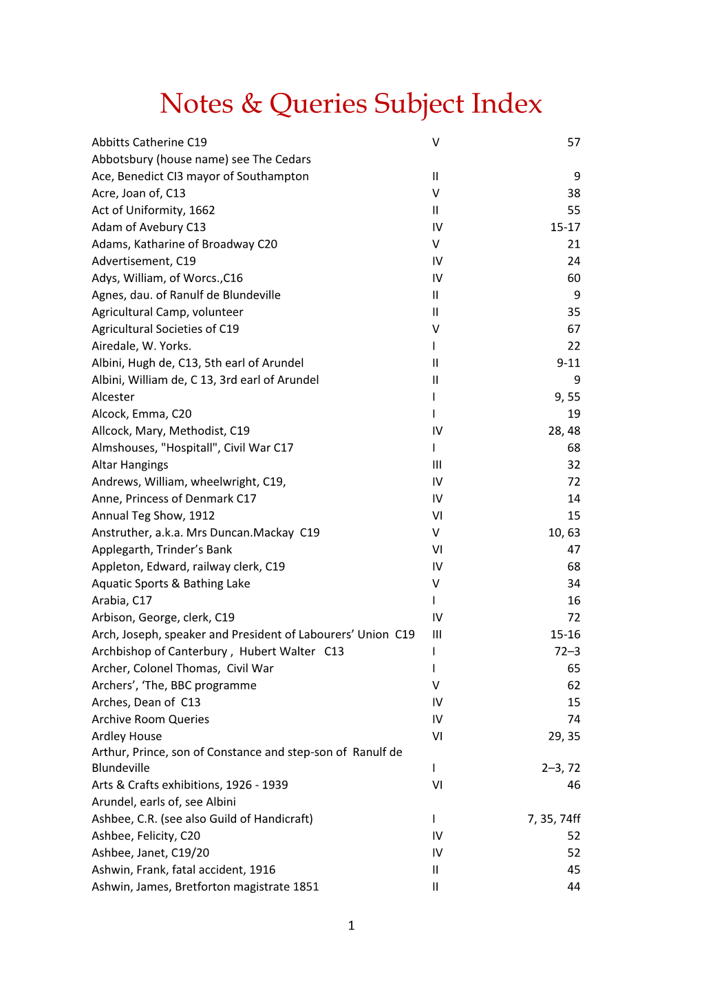 Notes & Queries Subject Index