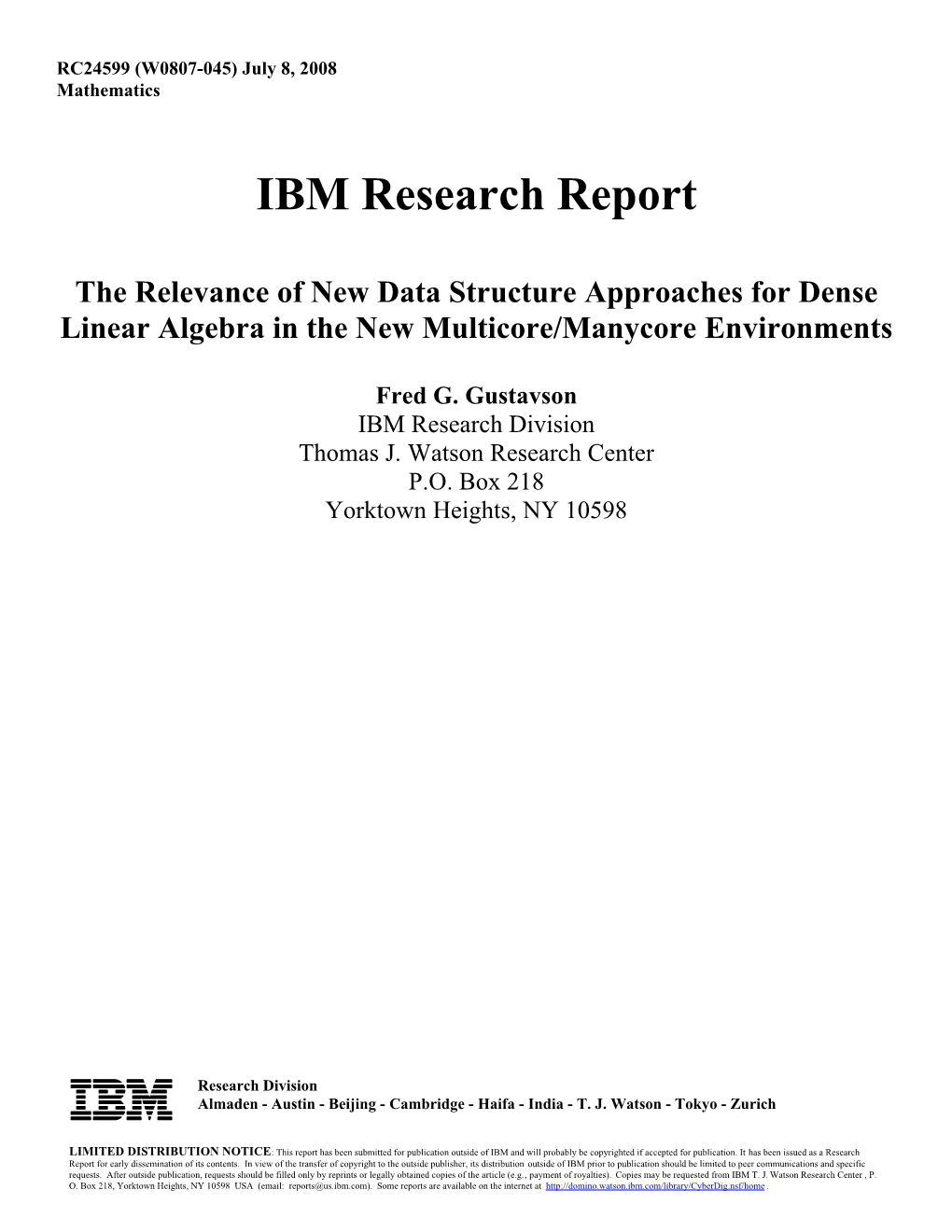 IBM Research Report the Relevance of New Data Structure Approaches