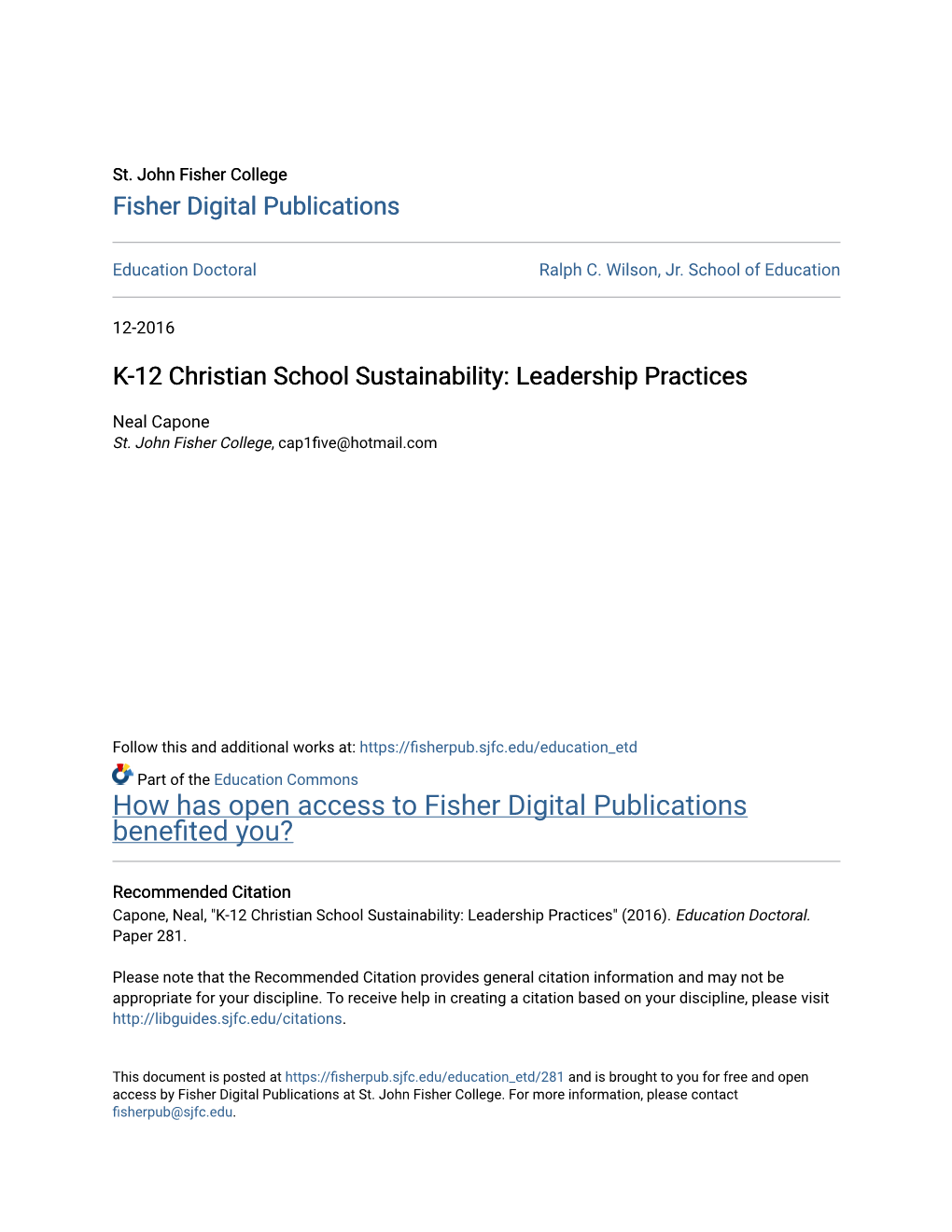 K-12 Christian School Sustainability: Leadership Practices