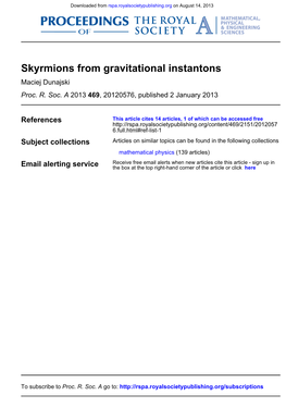 Skyrmions from Gravitational Instantons