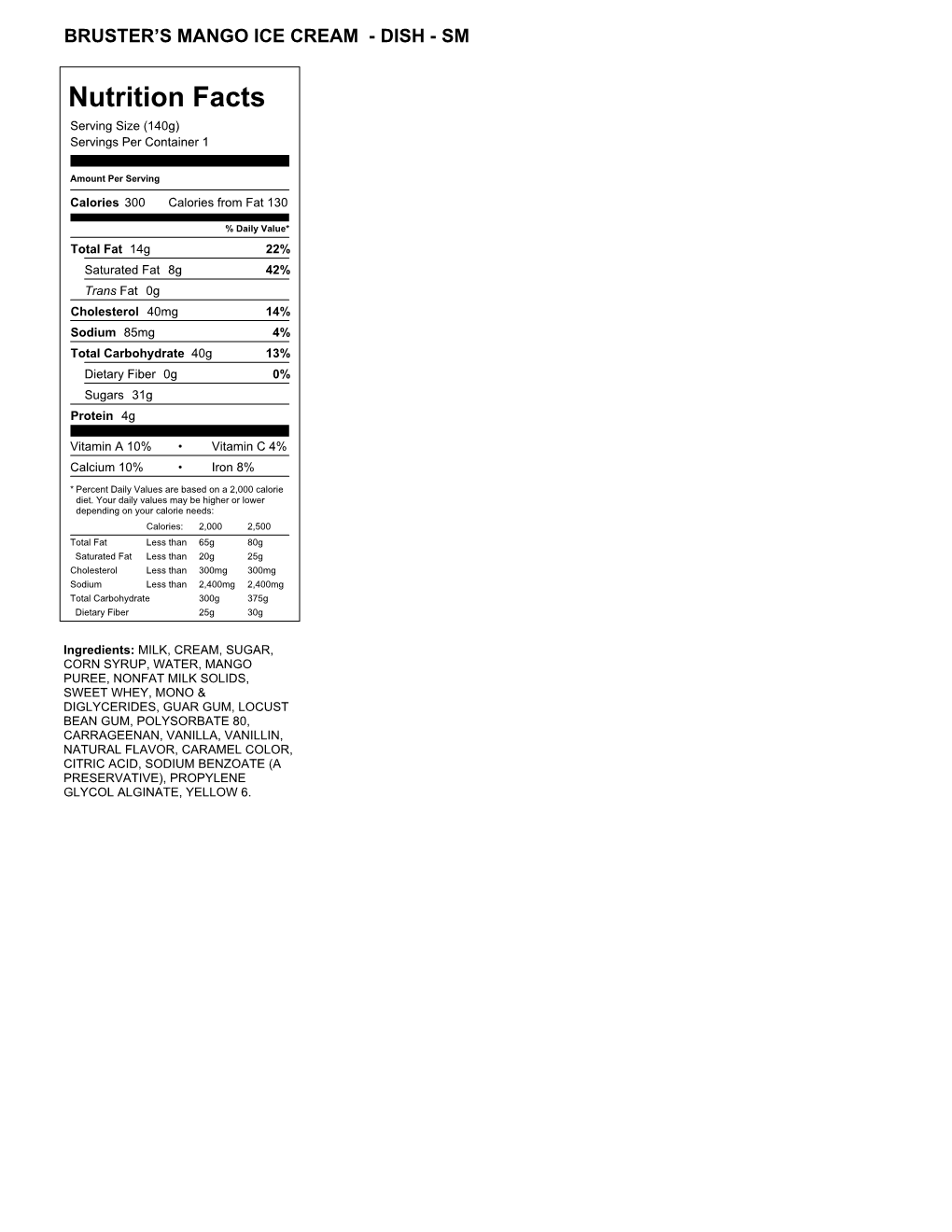 Nutrition Facts Serving Size (140G) Servings Per Container 1