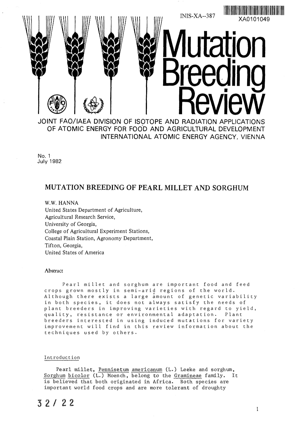 Mutation Breeding of Pearl Millet and Sorghum