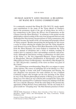 “Human Agency and Change: a Reading of Wang Bi's Yijing Commentary”