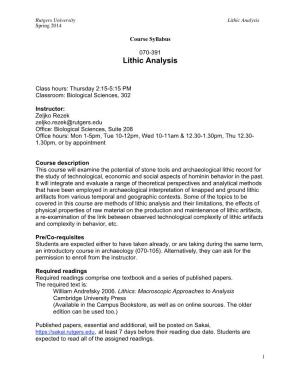 Lithic Analysis Spring 2014