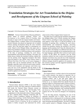 Translation Strategies for Art Translation in the Origins and Developments of the Lingnan School of Painting