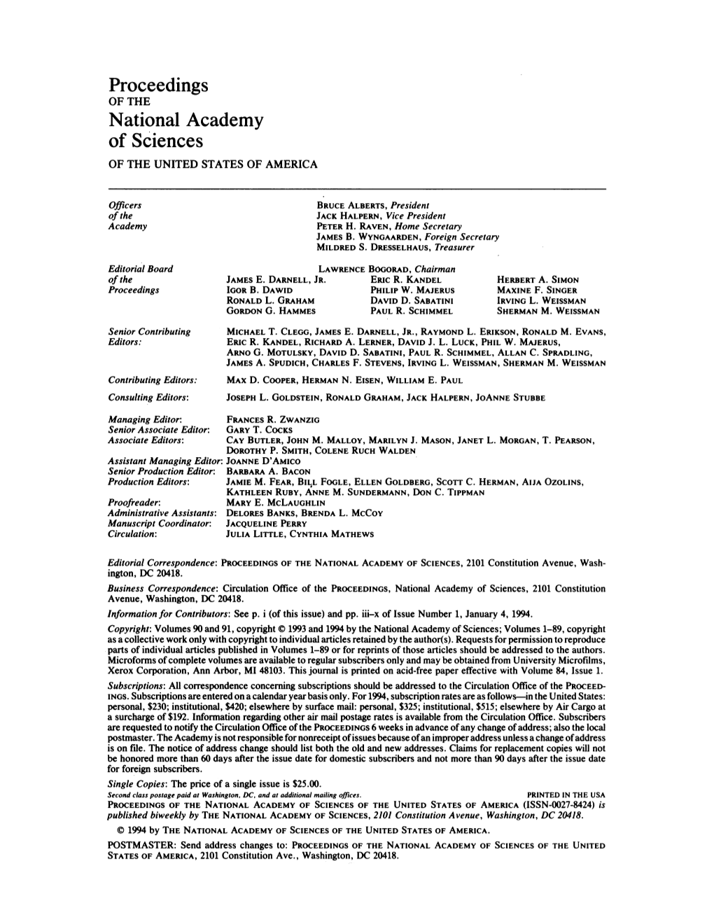 Proceedings National Academy of Sciences