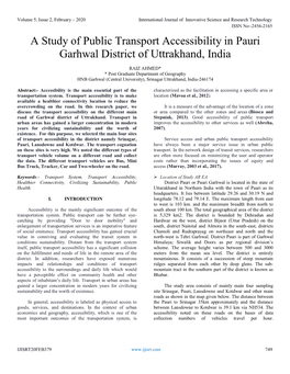 A Study of Public Transport Accessibility in Pauri Garhwal District of Uttrakhand, India