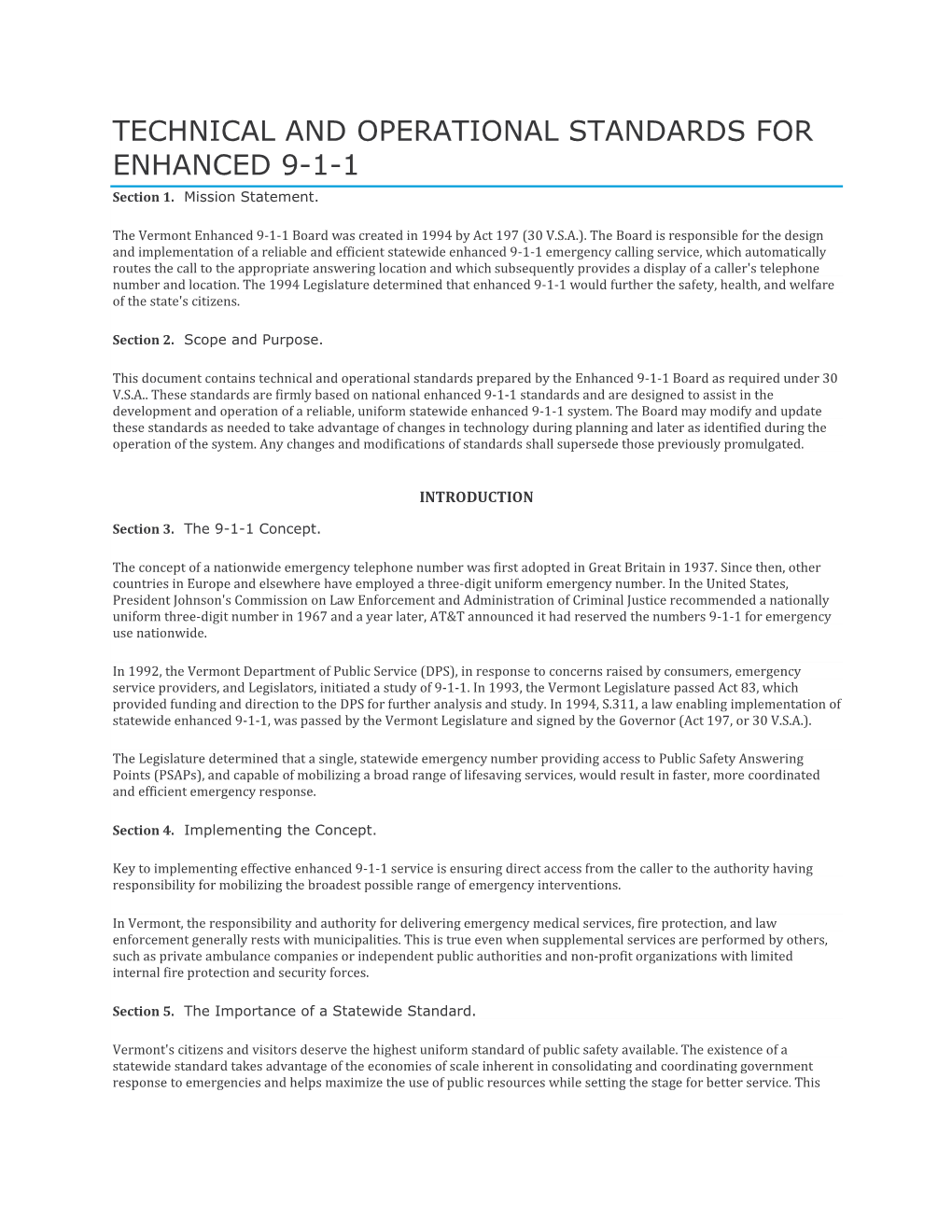 TECHNICAL and OPERATIONAL STANDARDS for ENHANCED 9-1-1 Section 1