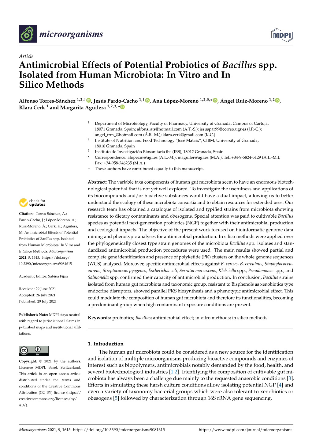 Antimicrobial Effects of Potential Probiotics of Bacillus Spp. Isolated from Human Microbiota: in Vitro and in Silico Methods