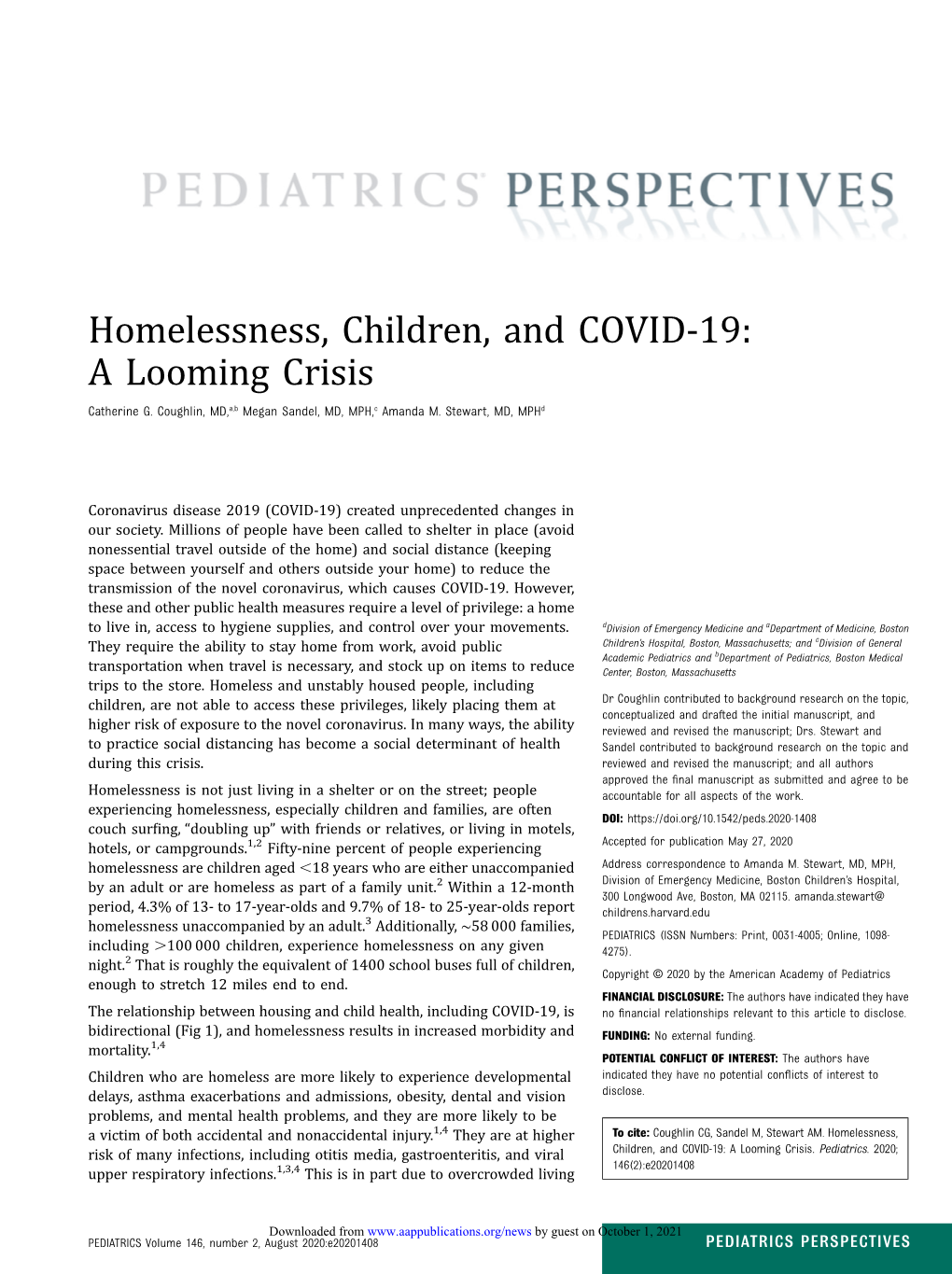 Homelessness, Children, and COVID-19: a Looming Crisis Catherine G