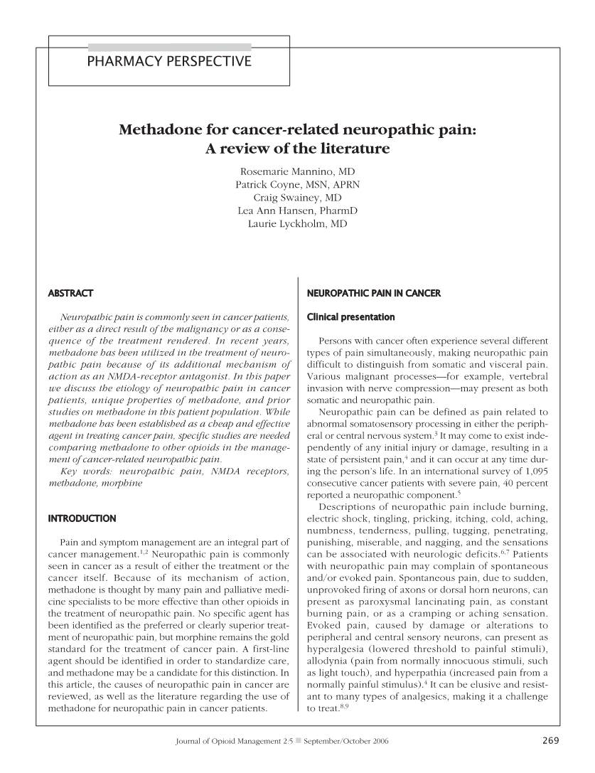 Methadone for Cancer-Related Neuropathic Pain